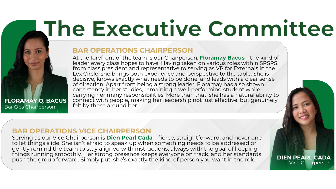 The Executive Committee — Floramay Q. Bacus, Bar Operations Chairperson and Dien Pearl Cada, Vice Chairperson