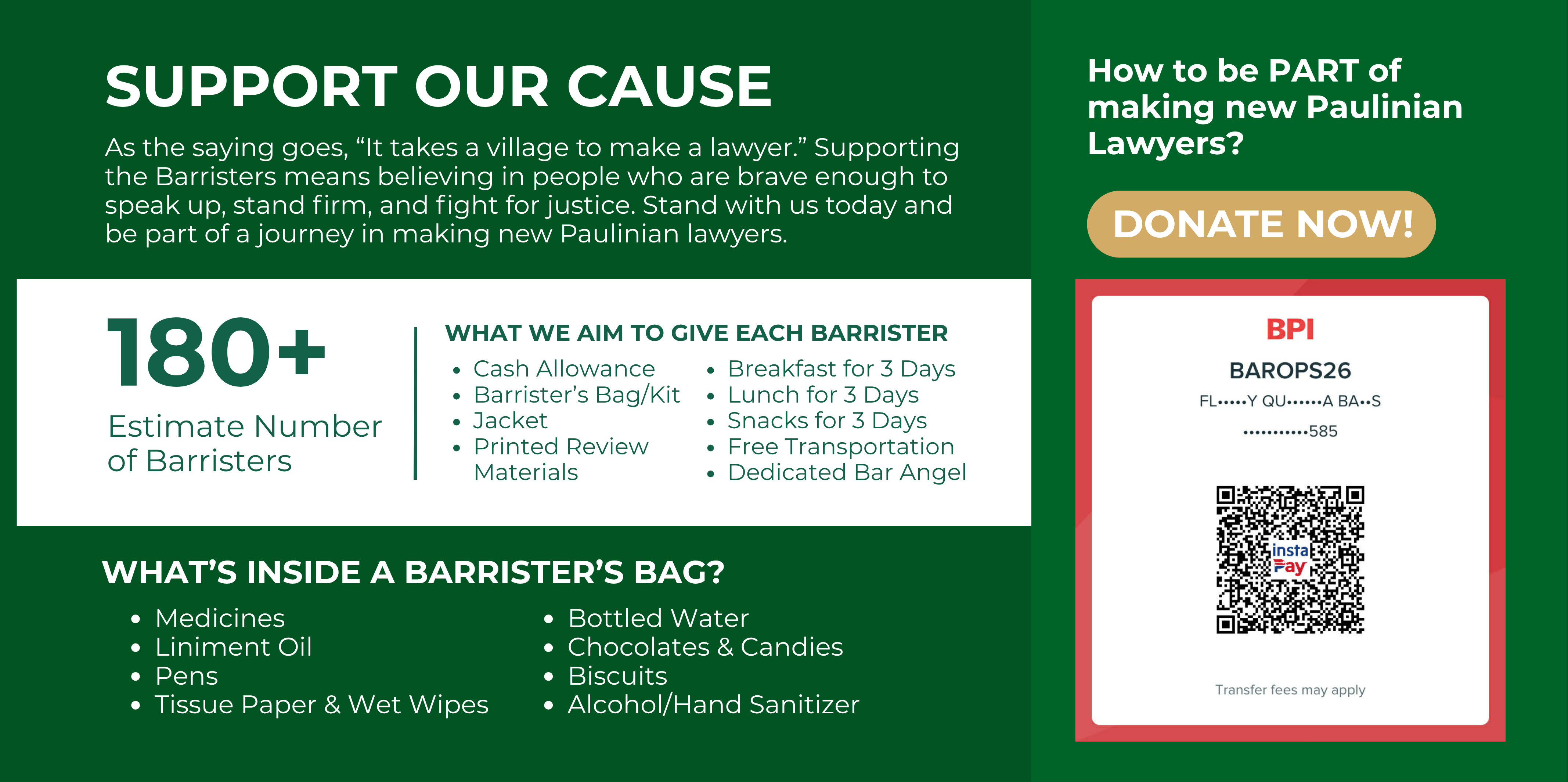 Support Our Cause — 180+ Barristers, donation details